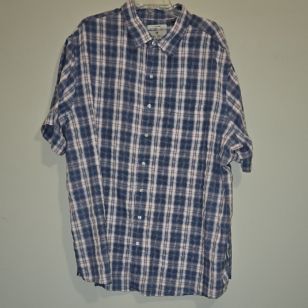 Eddie Bauer 2XL Navy and White Plaid Button Down Shirt